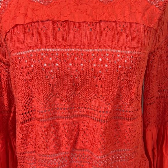 Free People Red Lace Bell Sleeve Top - Picture 7 of 15